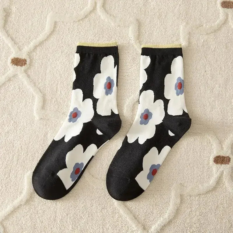 Cute Pink Flower Embroidery Socks for Women | Kawaii Retro Style