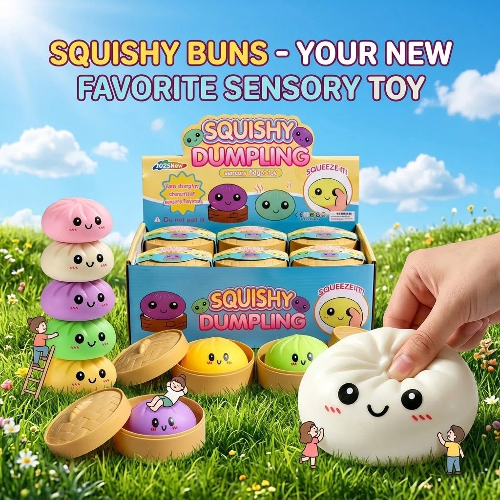 Mystery Dumpling Squishy Box: Glitter Bao Bun with Steamer Attachment, Blind Box Surprise Fidget, Aesthetic Desktop Ornament