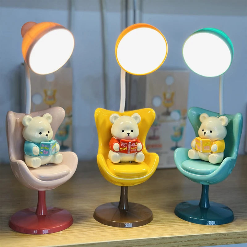 Bonita lámpara de escritorio LED flexible de oso con soporte para teléfono | Iluminación acogedora
