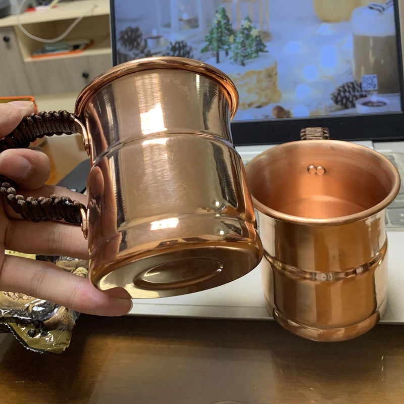 Handcrafted Pure Copper Beer Milk Mug Weave Handle Thickened Moscow Water Mule 400 ml Breakfast Cup Moscow Drinkware Tableware