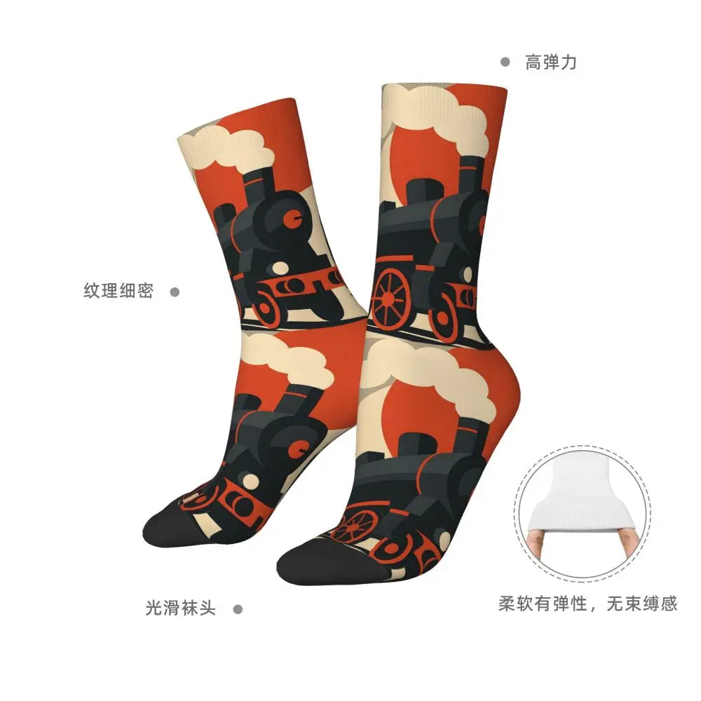 Trendy Steam Train Crew Socks | Stylish All Seasons Long Stockings