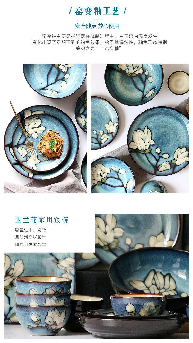 Juego de cuencos hondos para sopa pintados a mano de estilo japonés | Vajilla elegante