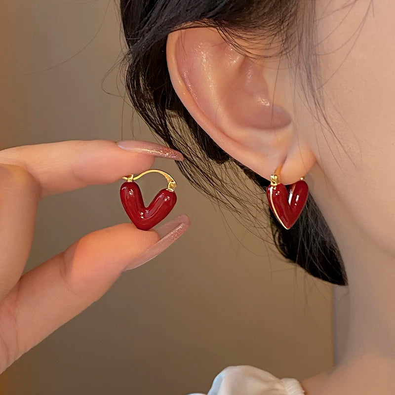 Elegant Wine Red Heart Shaped Drop Earrings | Fashion Jewelry for Women
