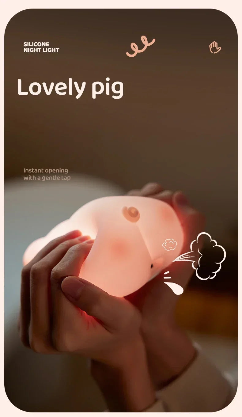 Cute Piggy Bunny Night Light | Soft Silicone Lamp for Kids
