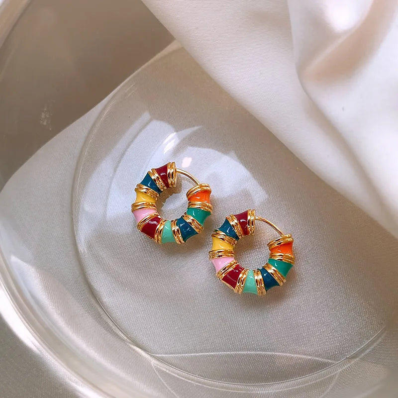 Romantic Retro Enamel Gold Hoop Earrings for Women | Fashion Jewelry