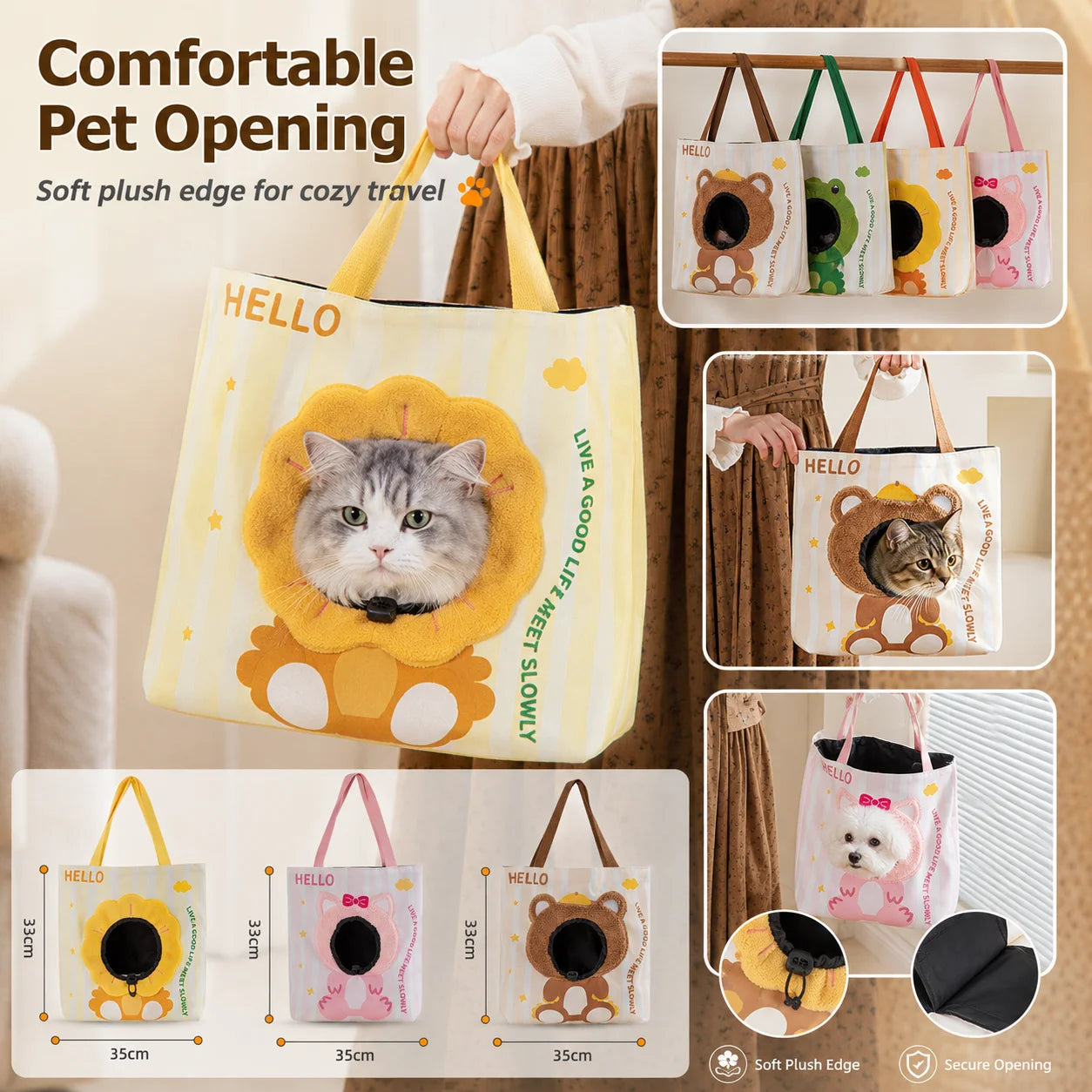 Portable Small Pet Carrier | Large Capacity Cartoon Canvas Bag