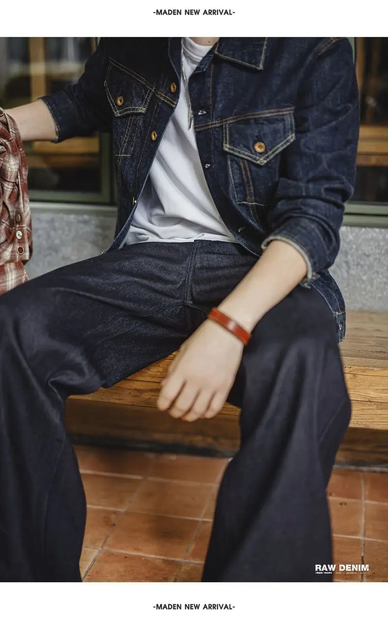Vintage Loose Fit Raw Denim Wide-Leg Jeans for Men
