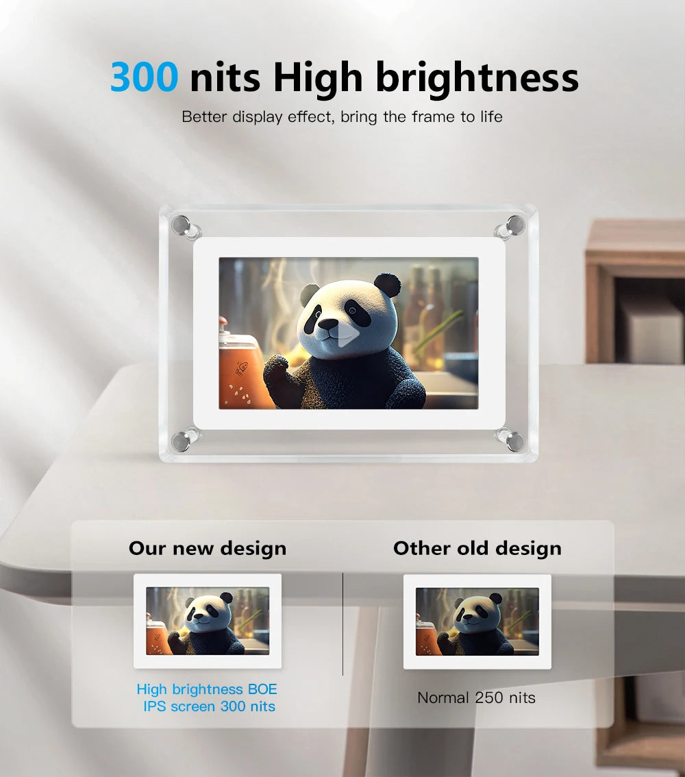 5-Inch Acrylic Digital Photo Frame | USB Charging & Video Playback