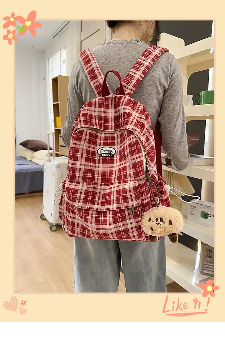 Large Capacity Plaid Backpack | Versatile Travel & School Bag