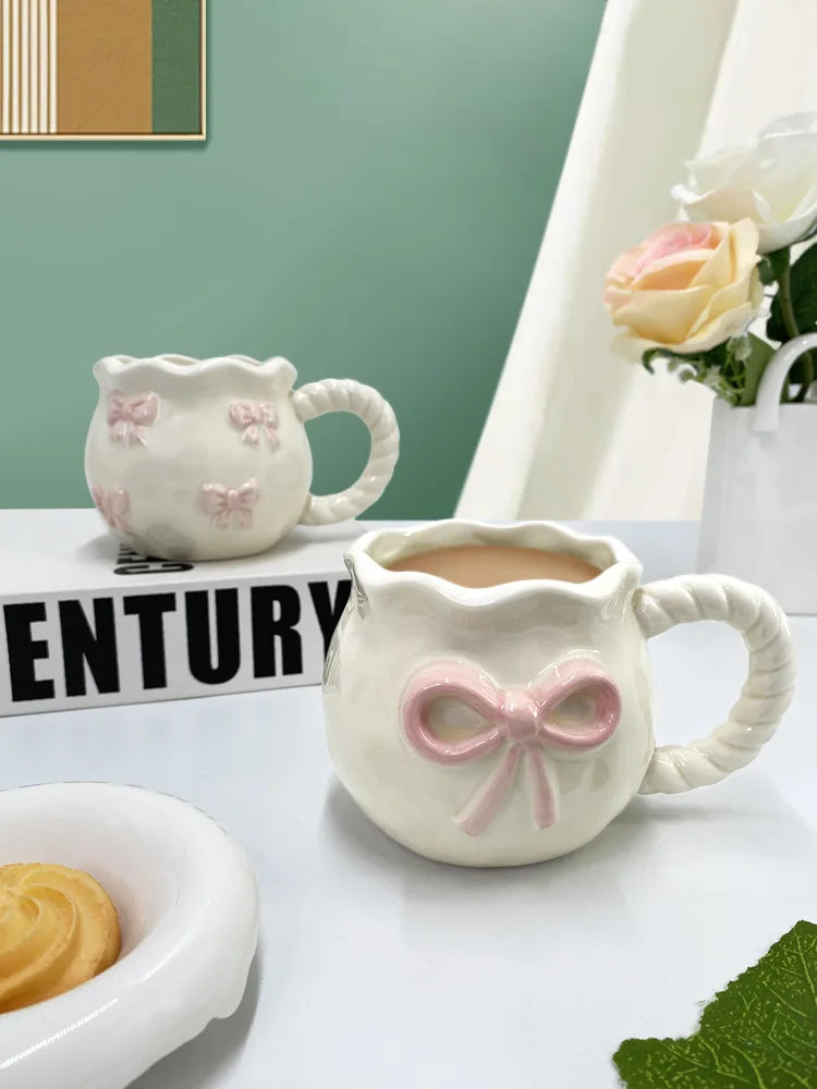 Cute Handmade Bow Ceramic Coffee Cup | Unique Gift Mug
