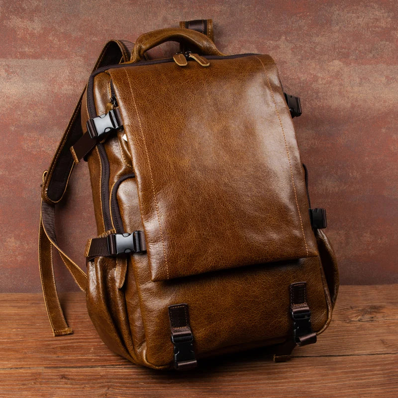 Retro Cowhide Backpack | Large Capacity Travel & Business Bag