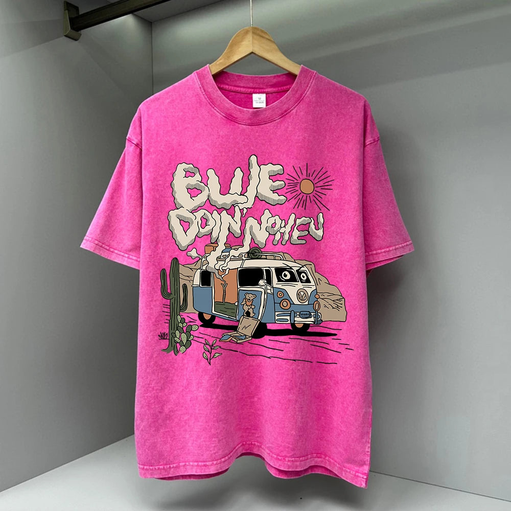 Oversized Cotton Camping T-Shirt for Men | Retro Cartoon Hip Hop Style