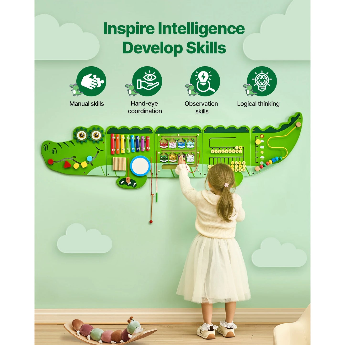 Kids Crocodile Busy Board | Montessori Learning Puzzle Toy