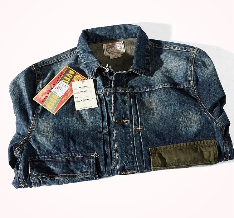 Men's Retro Patchwork Denim Jacket | Casual Heavyweight Outerwear