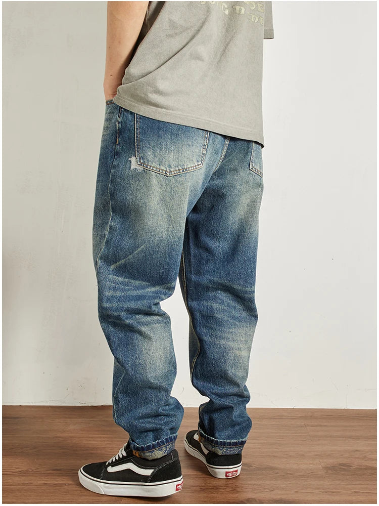 Men's Ripped Vintage Jeans | Casual Heavy Straight Leg Denim