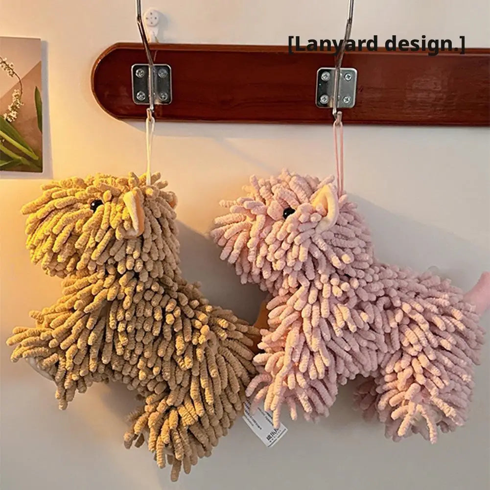 Cute Cartoon Puppy Hand Towel | Fluffy Chenille Kitchen & Bath Towel