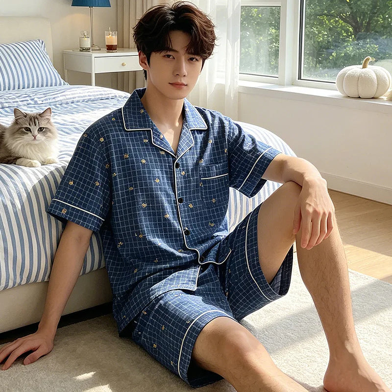 Men's Plaid Short Sleeve Pajamas | Comfortable Sleepwear Set