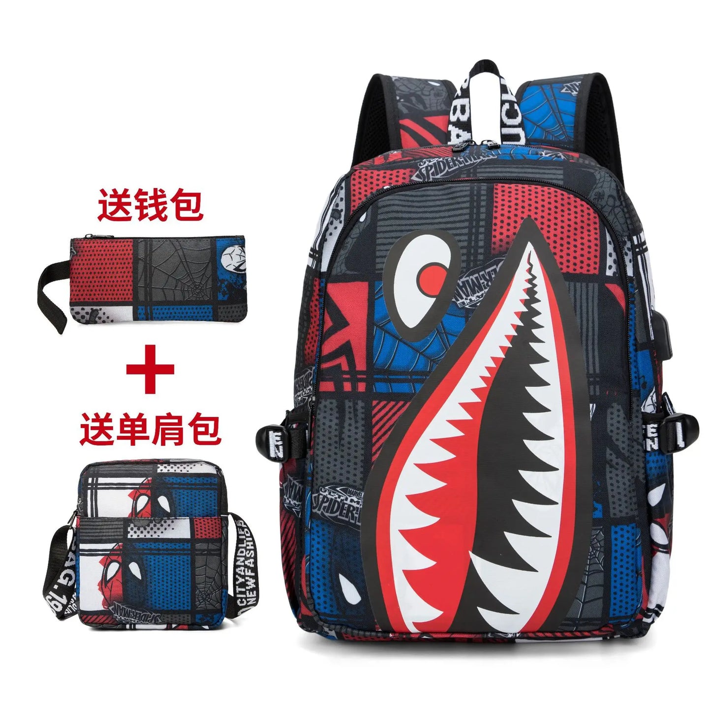 Cartoon Shark Print Backpack | Fun Rucksack for Kids