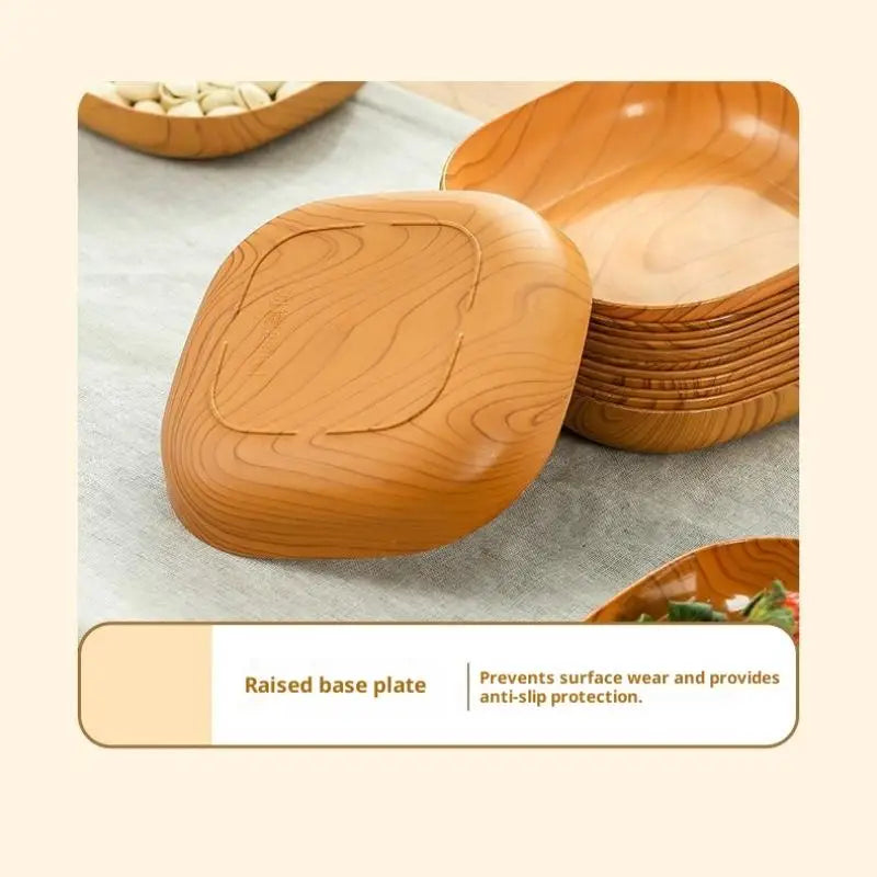 Wood Grain Plastic Square Plate Set | Stylish Dinnerware Collection