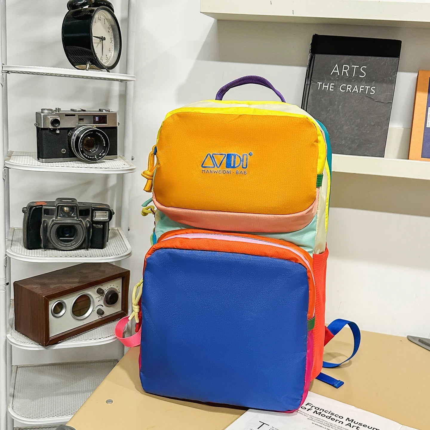 Dopamine Sporty Unisex Backpack Colorblock Logo Large Capacity Multi Function Adjustable Strap Backpack for Commute Sports