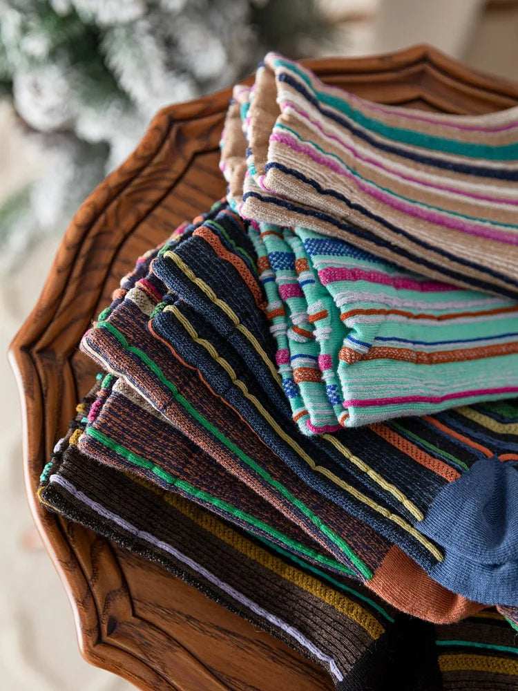 Colorful Striped Women's Crew Socks | Vintage Harajuku Style