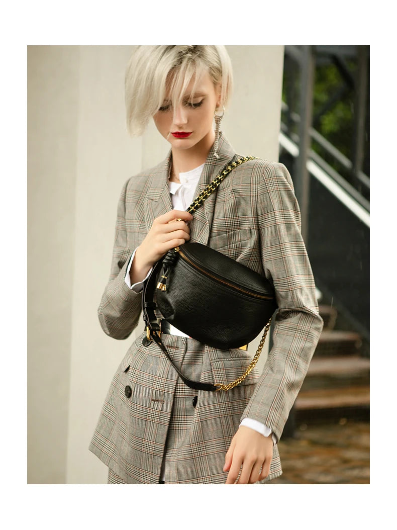 Stylish Women's Genuine Leather Waist Pack | Trendy Belt Bag