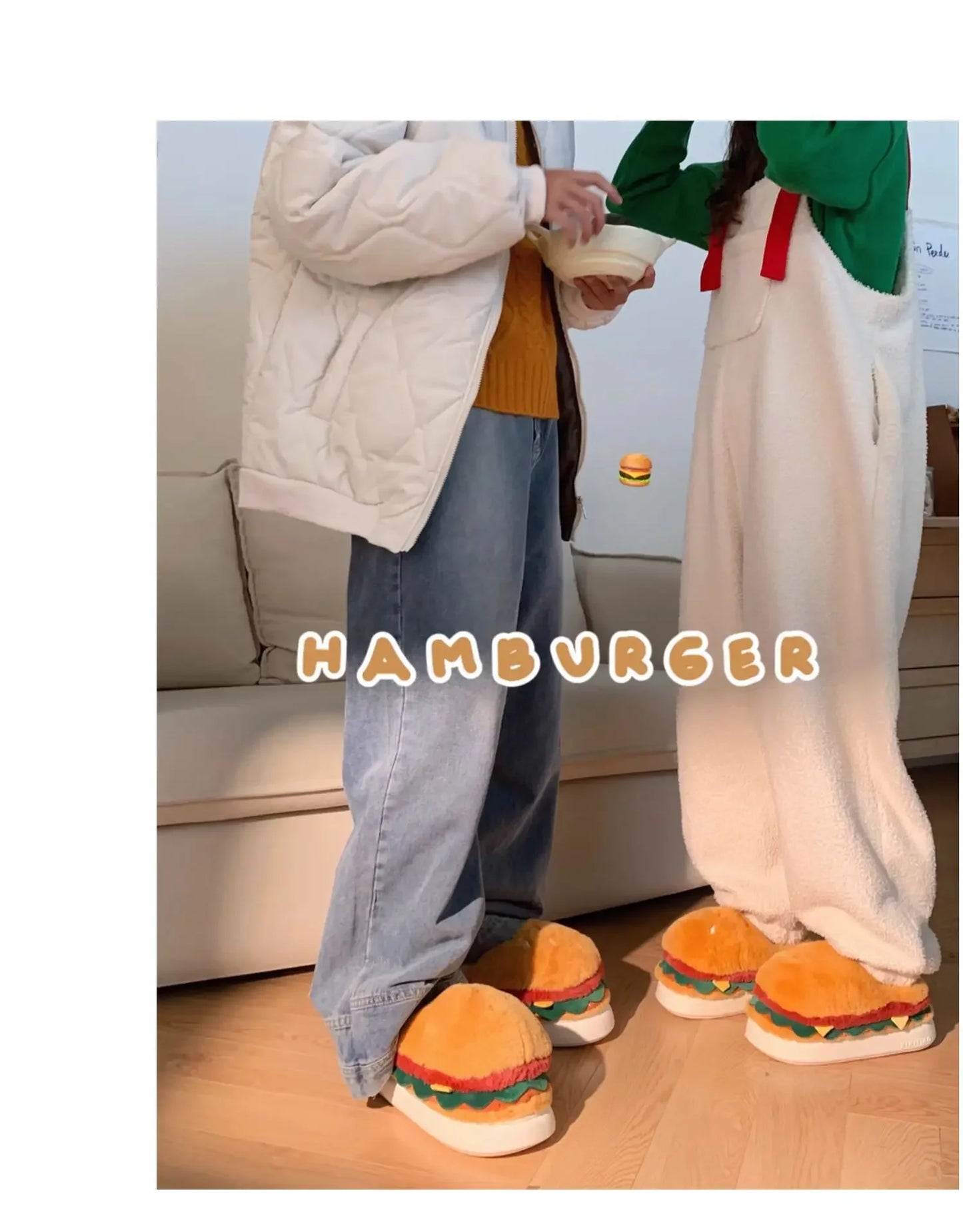 Cute Hamburger Plush Slippers | Warm & Cozy Indoor Footwear