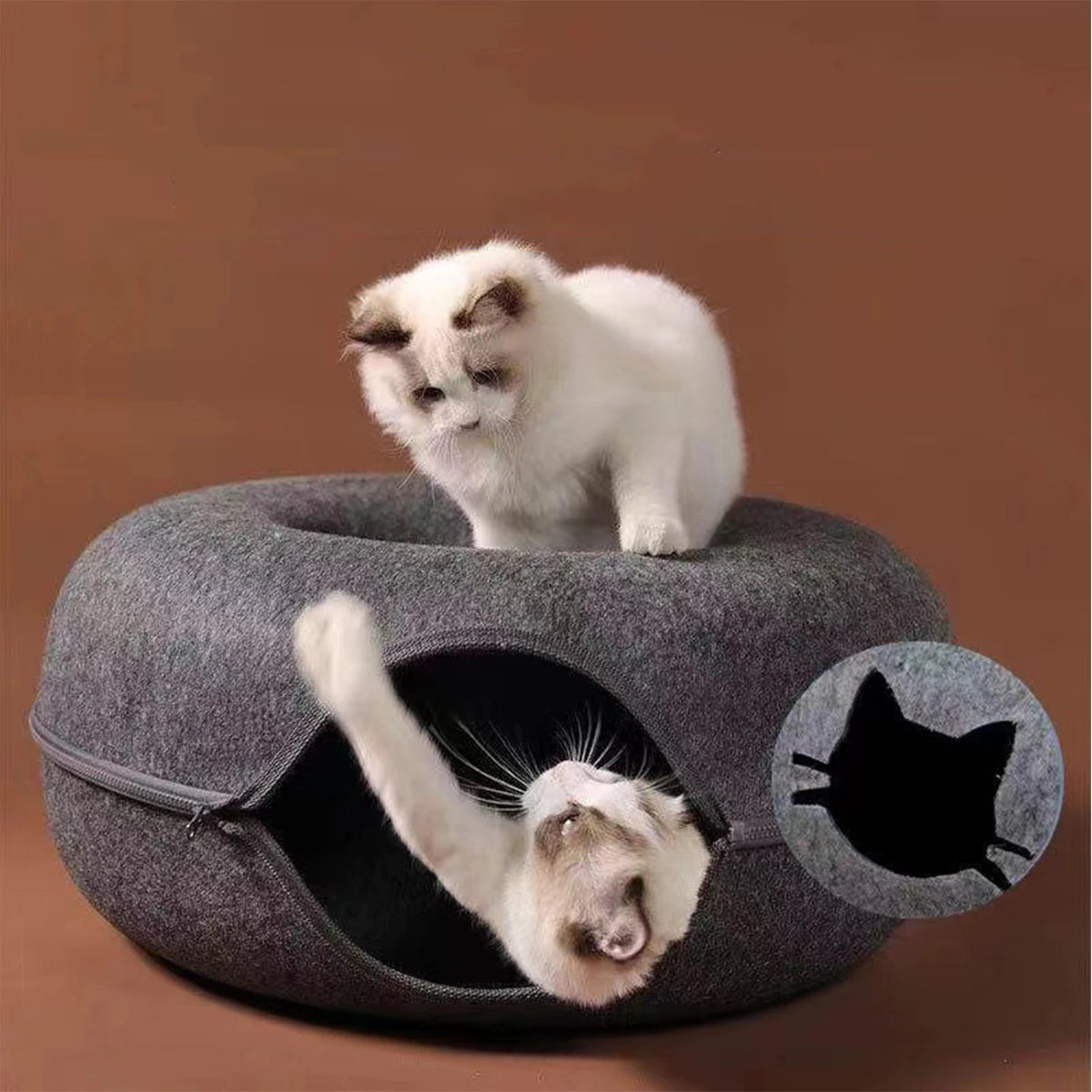 Interactive Round Cat Tunnel Bed | Cozy Felt Cat Toy for Kittens