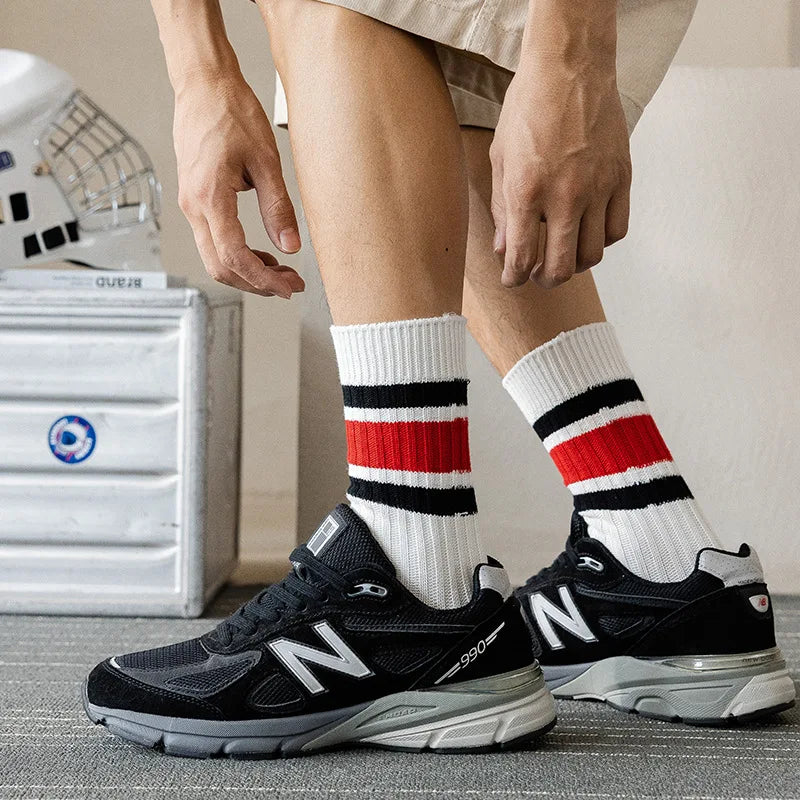 Men's Japanese Style Striped Crew Socks | Cozy Cotton Comfort