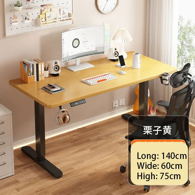 Electric Height Adjustable Solid Wood Computer Desk for Home & Office
