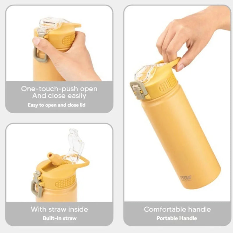 Stainless Steel Insulated Water Bottle with Straw - 600/750ML