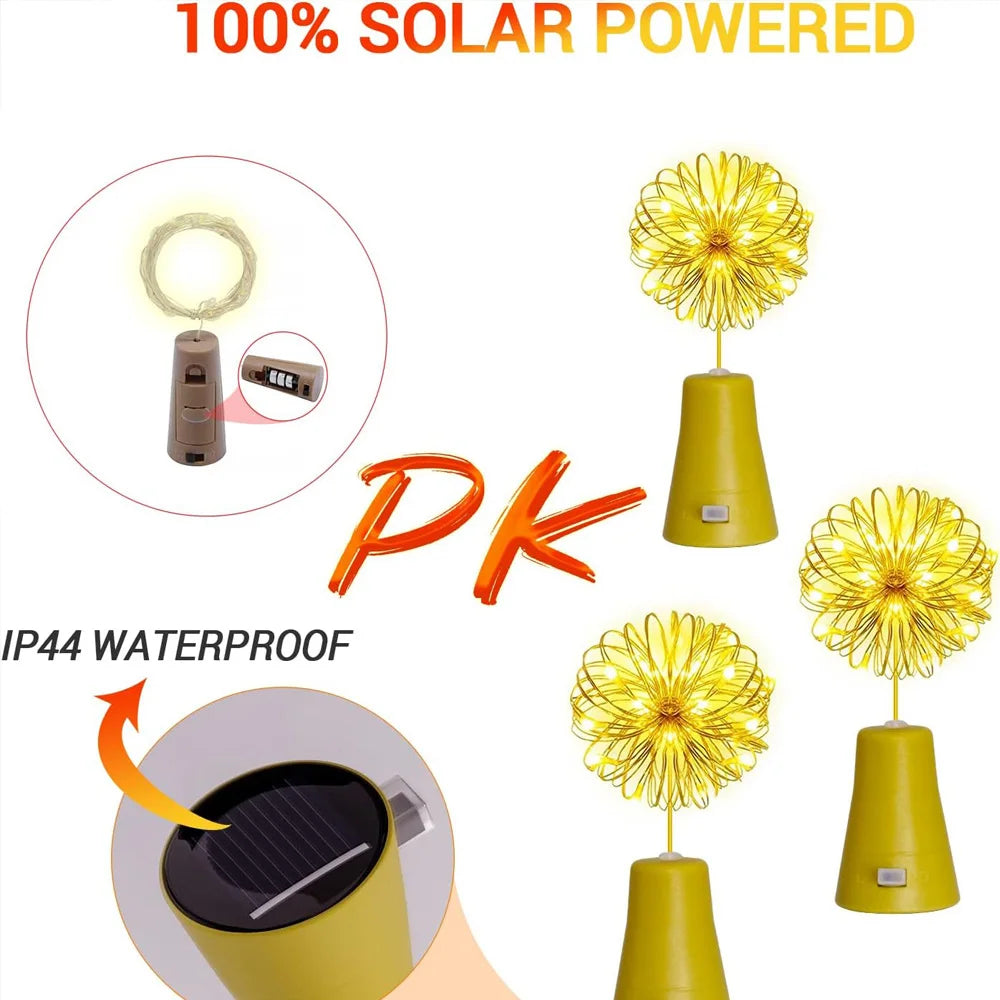 20LED Solar Fairy Cork Bottle String Lights | Wedding & Garden Decor