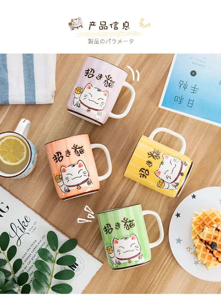 Taza de cerámica japonesa de gato de la suerte | Vajilla ecológica