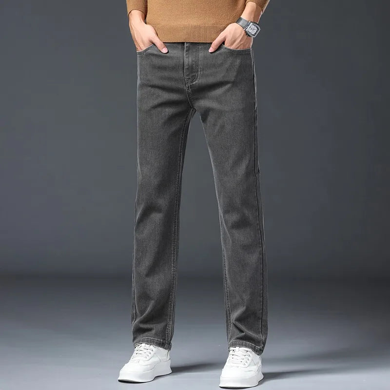 Men's Gray Jeans | Classic Straight Fit Casual Denim Trousers