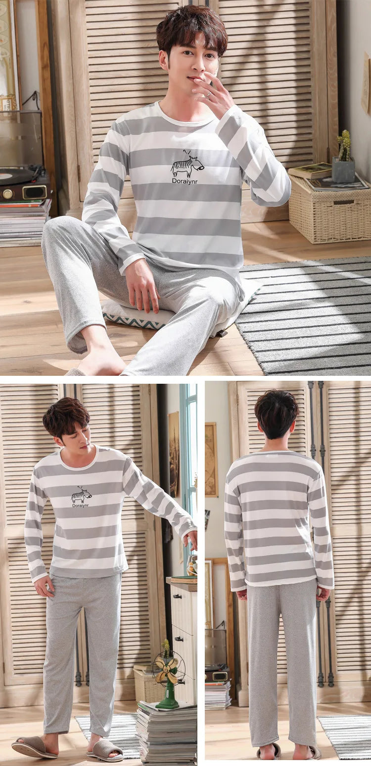 Men's Striped Long-Sleeved Pajamas | Comfortable Sleepwear Set