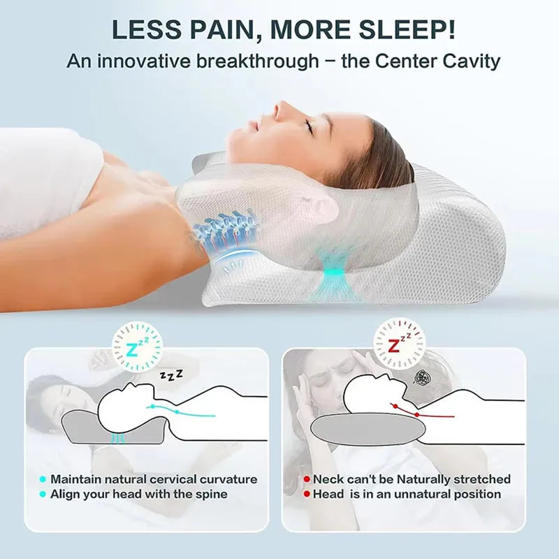 Cervical Memory Foam Pillow for Neck & Shoulder Pain Relief, Ergonomic Butterfly Design, Dual Height Contour Pillow for Side, Back & Stomach Sleepers