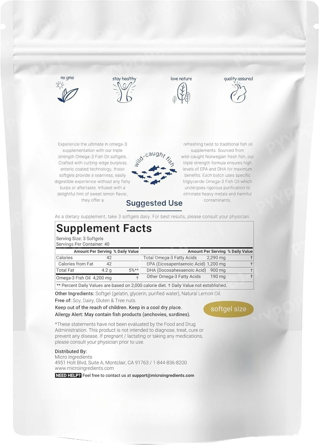 Triple Strength Omega 3 Fish Oil Supplements | Burpless EPA Formula