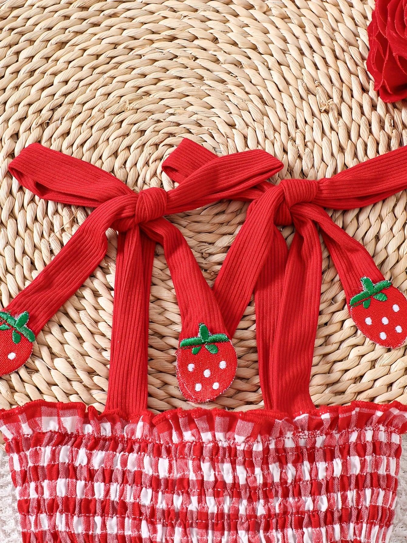 Baby Girl Strawberry Gingham Smocked Romper Dress | Adorable Summer Outfit