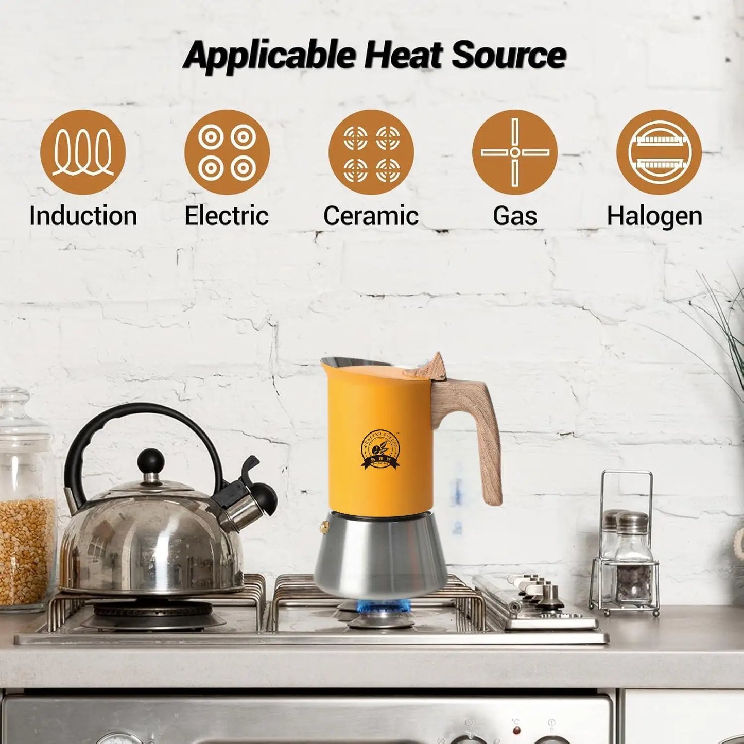 Nordic Style Matte Yellow Stainless Steel Moka Pot | Perfect Brew
