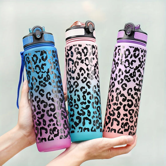1 Liter Leopard Print Sports Water Bottle | Leak-Proof & Portable