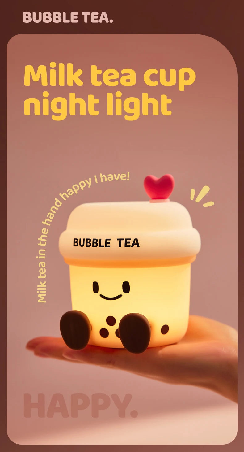 Bonita luz nocturna LED de té de burbujas | Lámpara de ambiente recargable