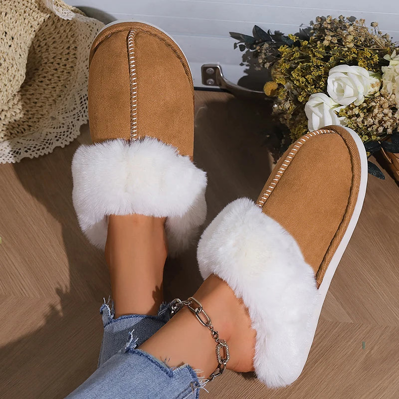 Winter Warm Faux Suede Fur Slippers | Cozy Plush Indoor Slides
