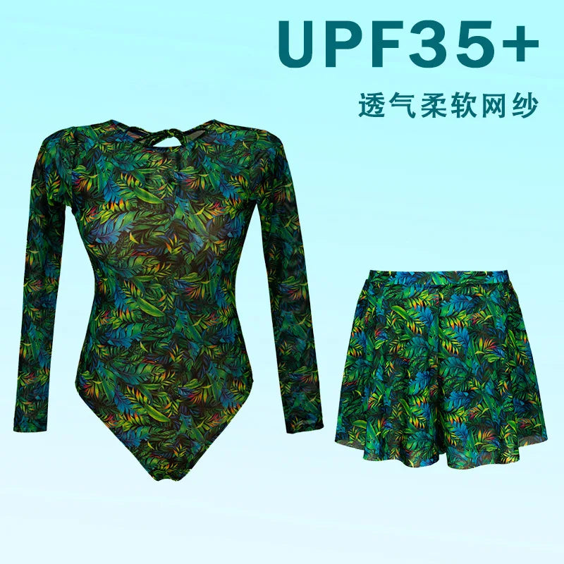 Women's Long Sleeved Sun Protection One Piece Swimsuit