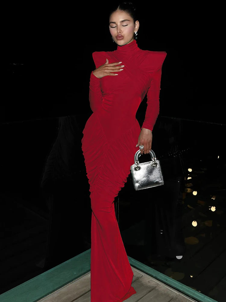 Elegant Autumn Maxi Dress | Turtleneck Full Sleeve Womens Dress