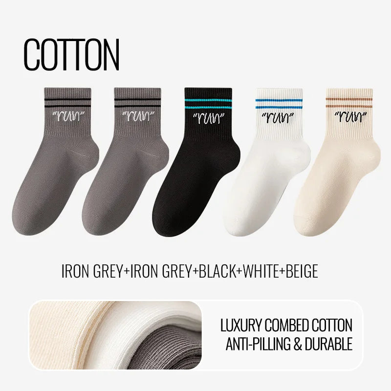 MiiOW Trendy Stripe Letter Sock Men Teen Athletic Sport Sock Moisture Wicking Anti Odor Warm Winter Crew Sock Long Staple Cotton