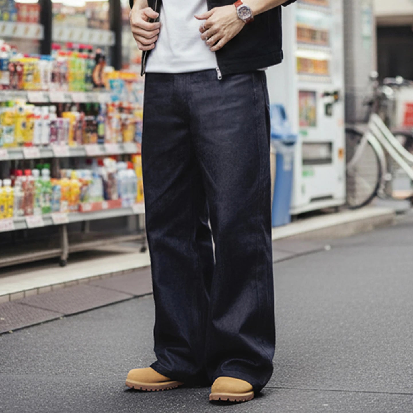 Vintage Loose Fit Raw Denim Wide-Leg Jeans for Men