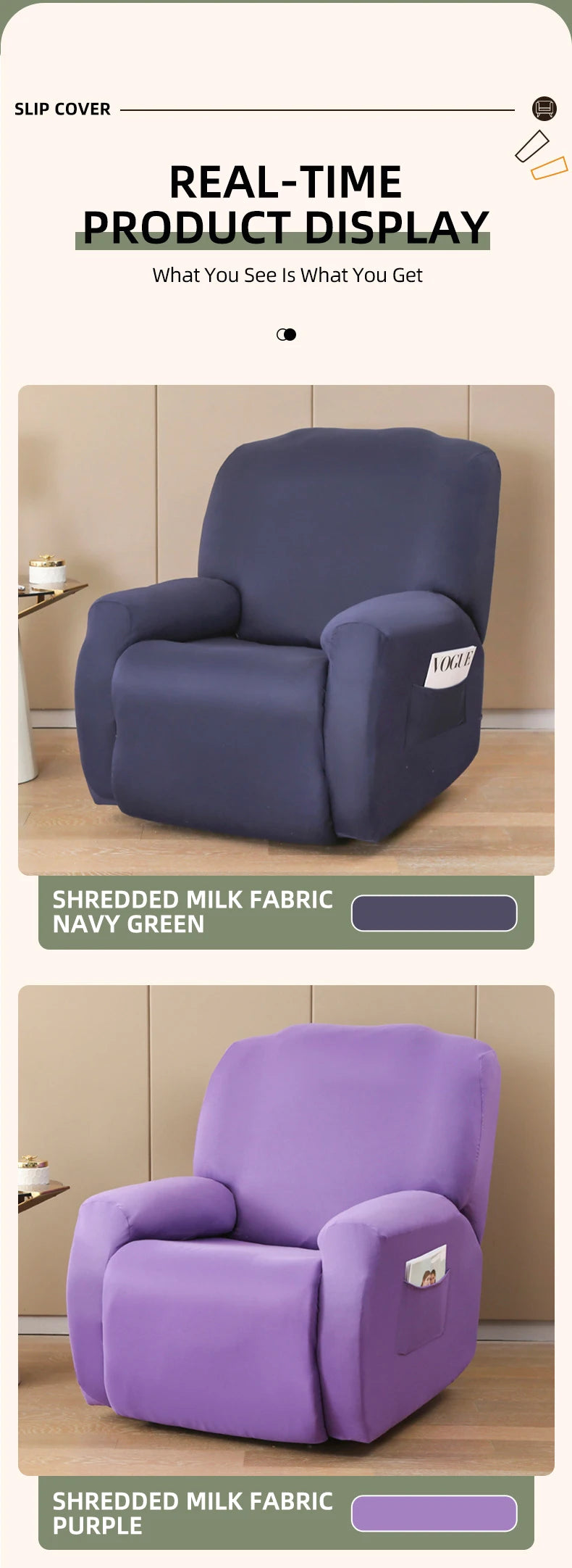 Super Stretch Recliner Sofa Slipcover | Non-Slip & Washable