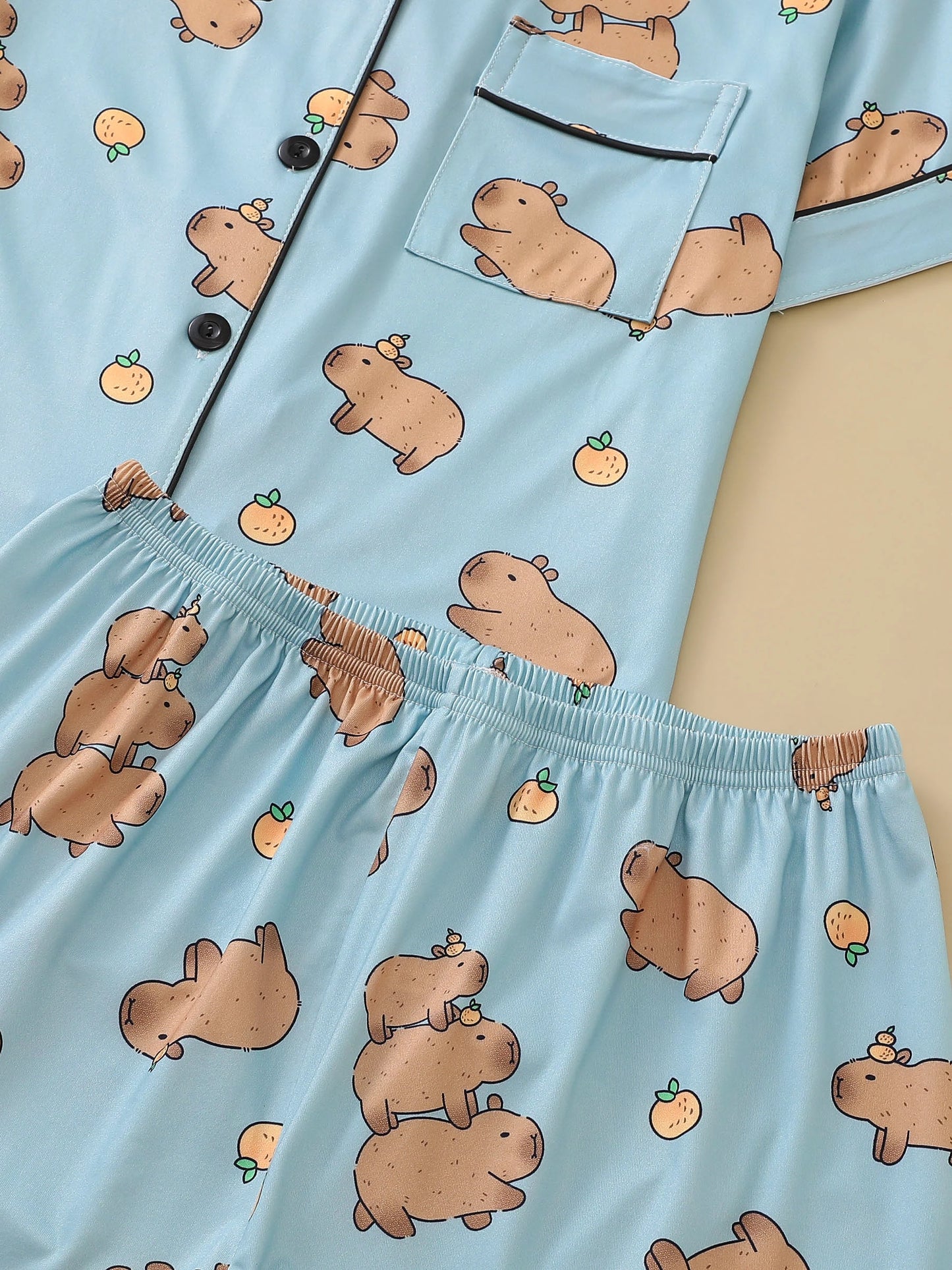 Cute Capybara Cardigan Pajamas Set for Women | Comfy Sleepwear