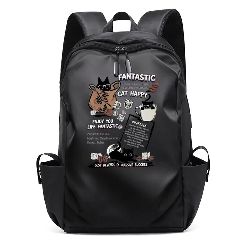 Cute Waterproof Men's Business Laptop Backpack with Cat Print