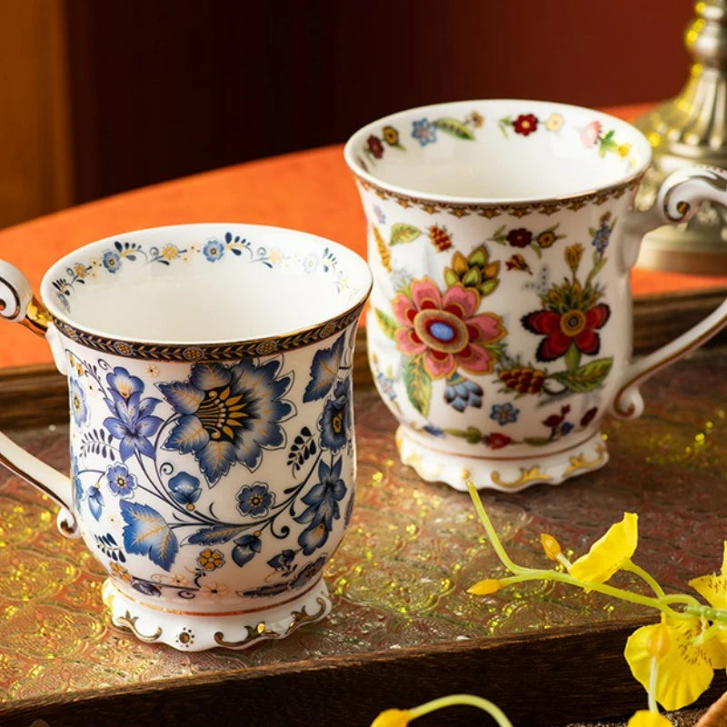 Creative French Blue and White Porcelain Coffee Mug | Retro Ceramic Drinkware